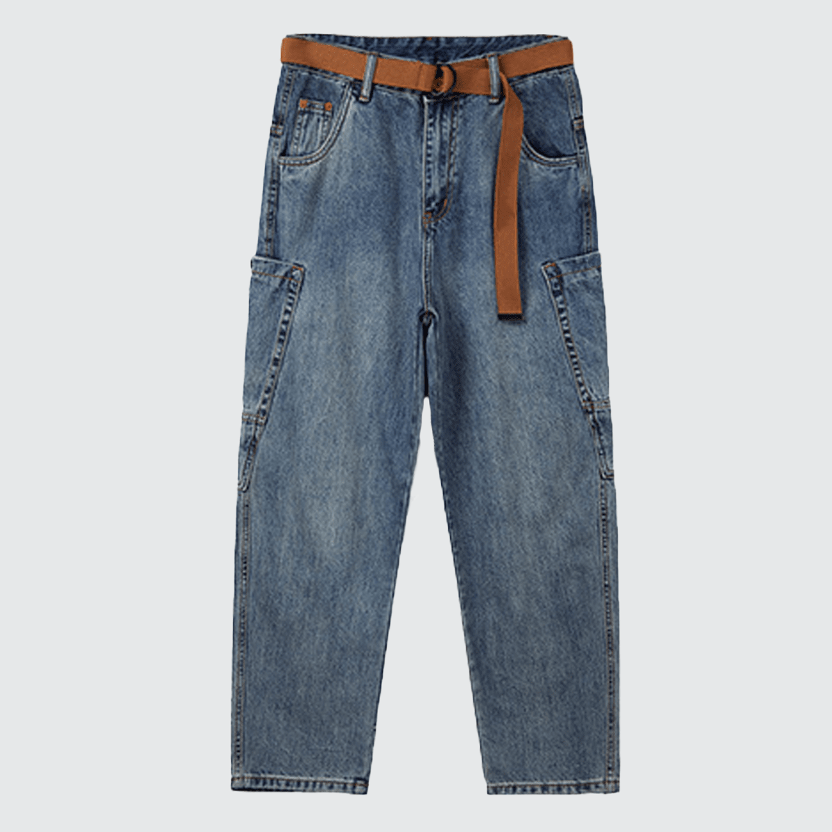Loose-Fit Harem Cargo Denim Jeans