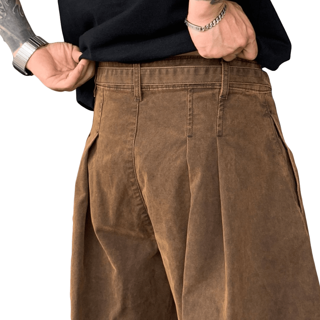 Brown Washed Curved Denim Jeans
