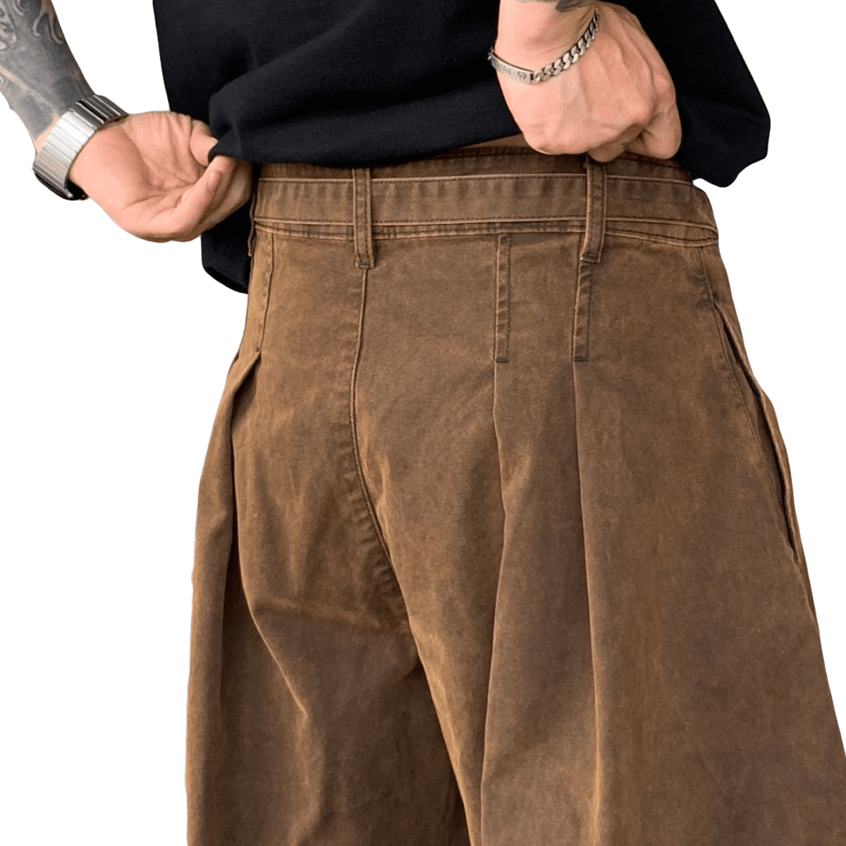 Brown Washed Curved Denim Jeans