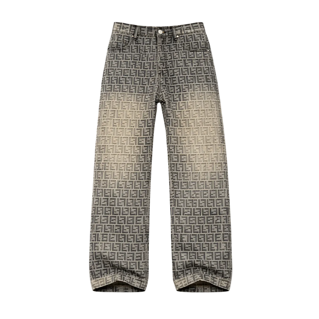 Jacquard Letter Denim Jeans