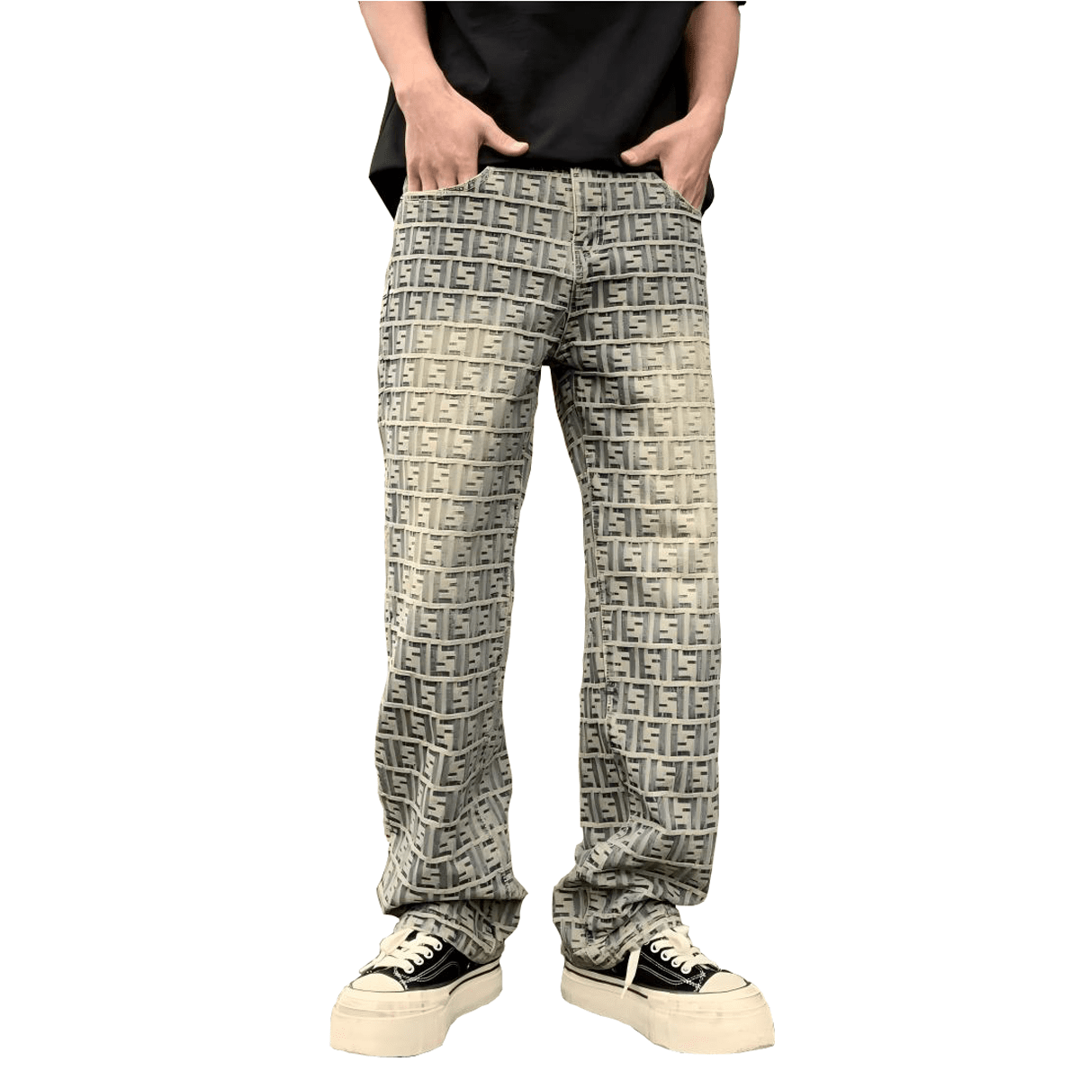 Jacquard Letter Denim Jeans