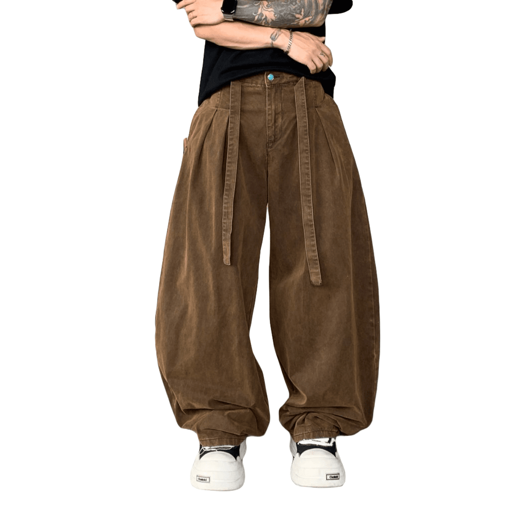 Brown Washed Curved Denim Jeans