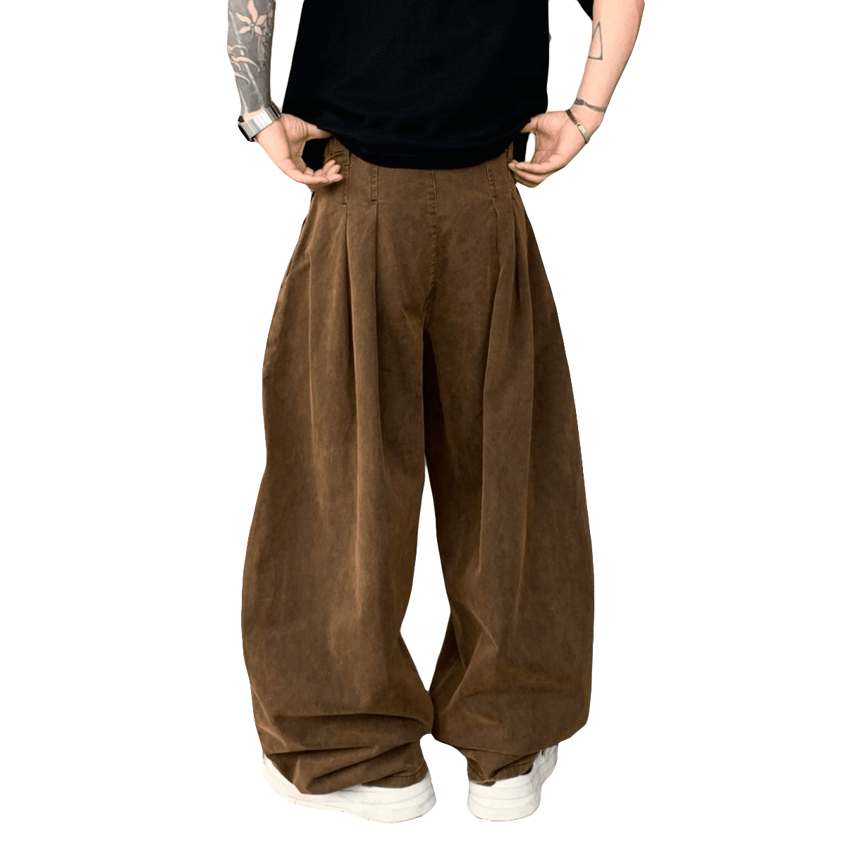 Brown Washed Curved Denim Jeans