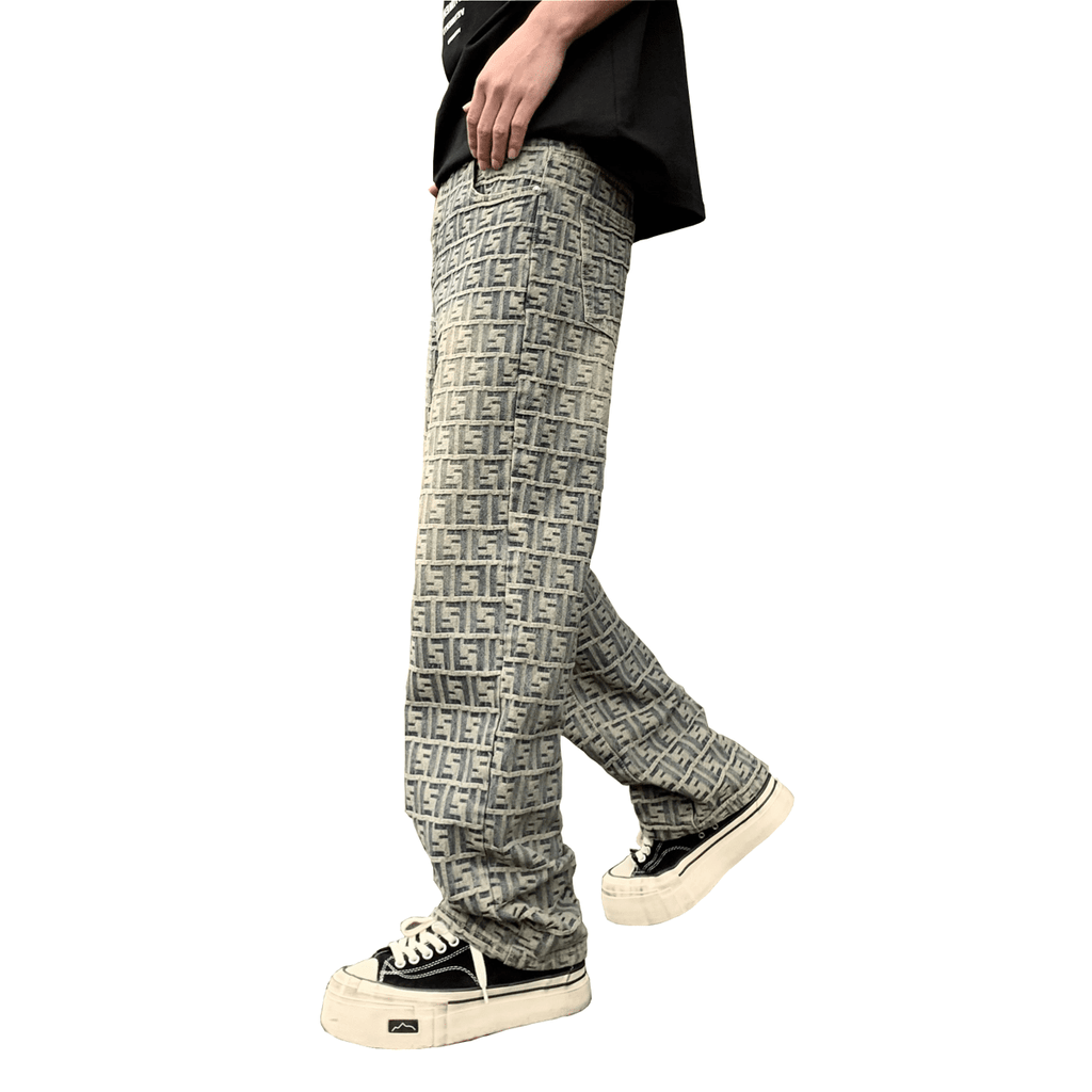 Jacquard Letter Denim Jeans
