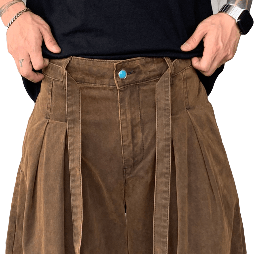 Brown Washed Curved Denim Jeans